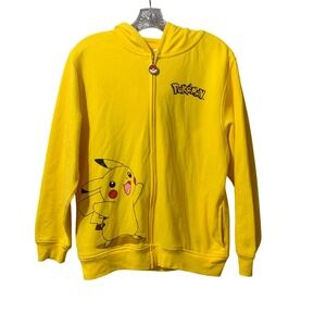 Pokemon Pikachu Yellow Zip Up‎ Hoodie with Ears & Pokeball Charm Boys Size XL